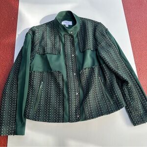 PER SE BY CARLISLE $695 Woven Fringe Tweed Zip Snap Up Jacket Top Size 12